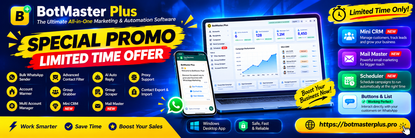 BotMaster Plus WhatsApp marketing automation tool